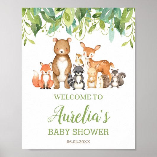 Bois Animaux Végétation Baby shower Affiche de bie (Devant)