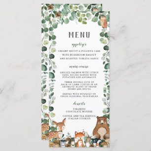 Bois Animaux Végétation Baby shower Party Menu