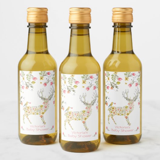 Bois Aquarelle cerf floral mini vin étiquettes (Bouteilles)