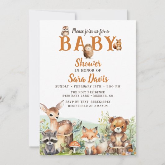 Bois Baby Animal Baby shower Invitation (Devant)