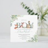 Bois Baby shower de verdure Invitation garçon (Debout devant)