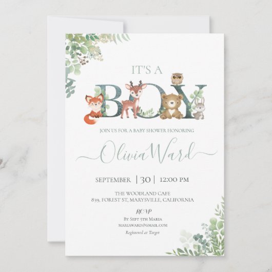 Bois Baby shower de verdure Invitation garçon (Devant)