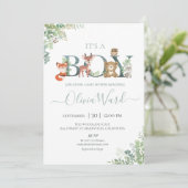 Bois Baby shower de verdure Invitation garçon (Debout devant)