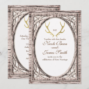 Bois Blanc Cerf Rustique Andouillers Or Invitation