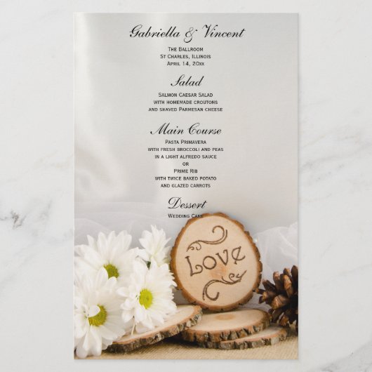 Bois blanc rustique Mariage Menu (Devant)