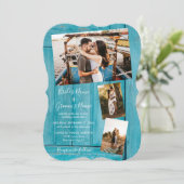 Bois bleu rustique 4 Photos Invitations de mariage (Debout devant)