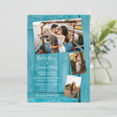 Bois bleu rustique 4 Photos Invitations de mariage (Debout devant)