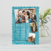 Bois bleu rustique 4 Photos Invitations de mariage (Debout devant)