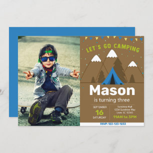 Bois Blue Camping Invitation d'anniversaire avec p
