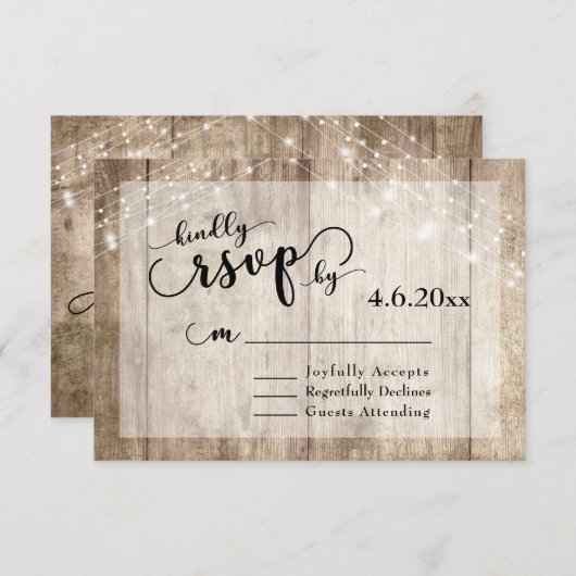 Bois Brown rustique et lumière Mariage RSVP 2 (Devant / Derrière)