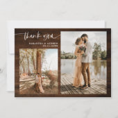 Bois brun rustique script 5 photo merci mariage (Devant)