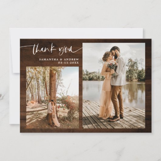 Bois brun rustique script 5 photo merci mariage (Devant)