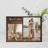 Bois brun rustique script 5 photo merci mariage (Debout devant)