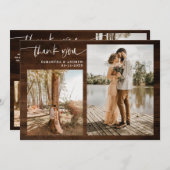 Bois brun rustique script 5 photo merci mariage (Devant / Derrière)