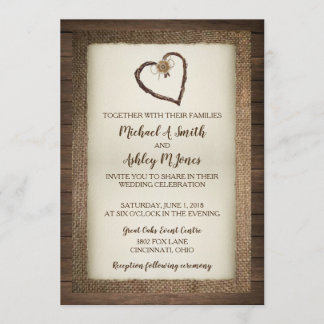 Bois, Burlap & Twine Heart Faire-part de mariage