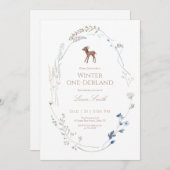 Bois Cerf Hiver Onederland Anniversaire Invitation (Devant / Derrière)
