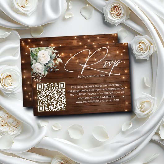 Bois Chaîne Lumières Rose QR Code Mariage RSVP