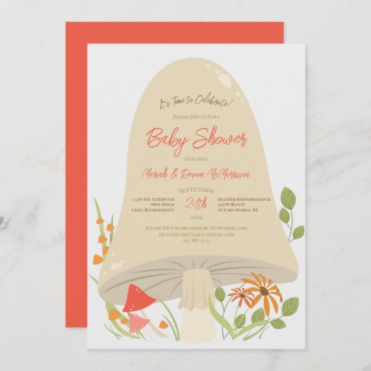 Bois Champignons Baby Shower Invitations (Devant / Derrière)