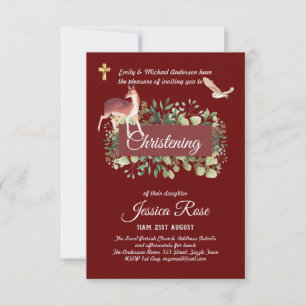Bois Chouette Cerf Christening Invitations Baptême