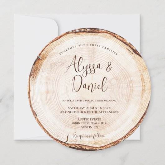 Bois Coupe Grain Custom Invitation Mariage rustiqu (Devant)