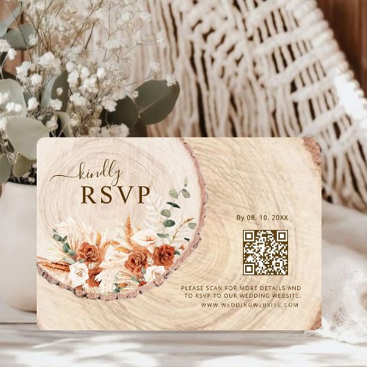 Bois coupé Grain QR Code Mariage rustique Carte RS