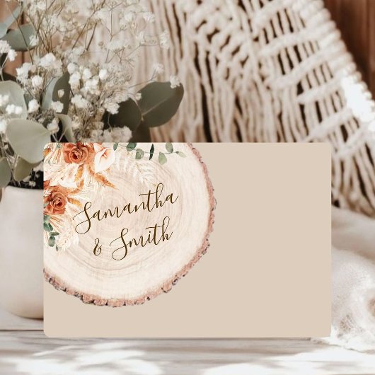 Bois coupé Grain QR Code Mariage rustique Carte RS