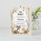 Bois Créatures Baby shower Invitation Aquarelle (Debout devant)