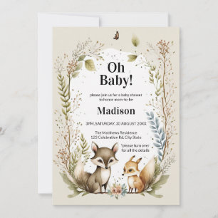 Bois Créatures Baby shower Invitation Aquarelle