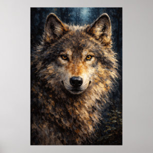 Bois d'Argent Art de la faune du loup Affiche