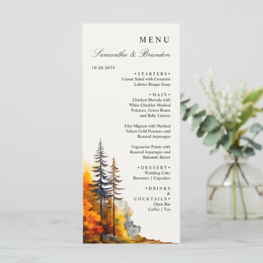 Bois d'automne, Forêt d'automne Mariage Dîner Menu (Debout devant)