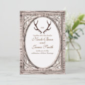 Bois de cerf rustique marron Invitation en bois bl (Debout devant)