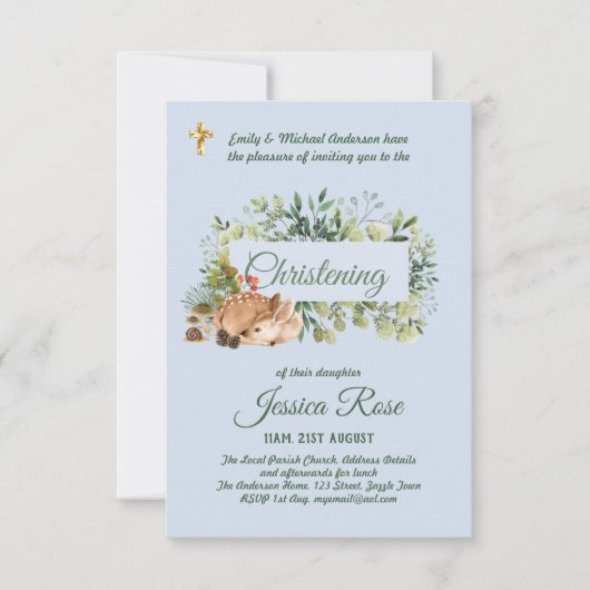 Bois de cerfs de bois Christening Invitations Bapt (Devant)