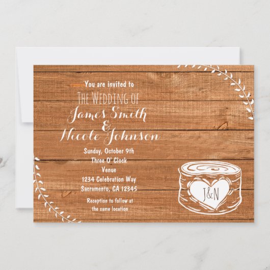 Bois de chêne rustique et Faire-part de mariage de (Devant)