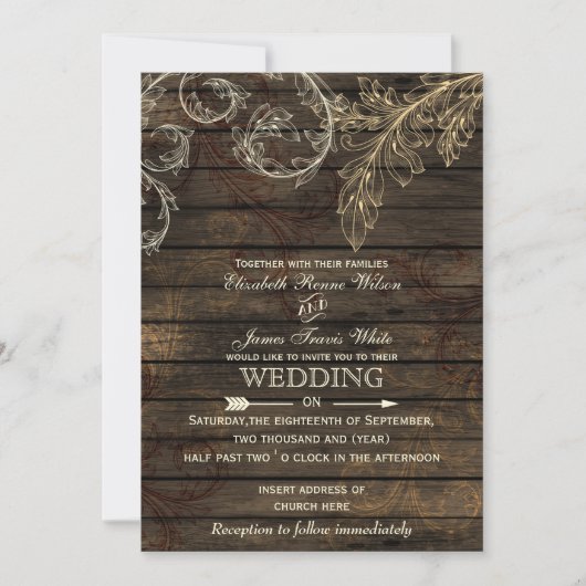 Bois de grange invitations de mariage rustique (Devant)