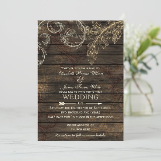 Bois de grange invitations de mariage rustique (Debout devant)