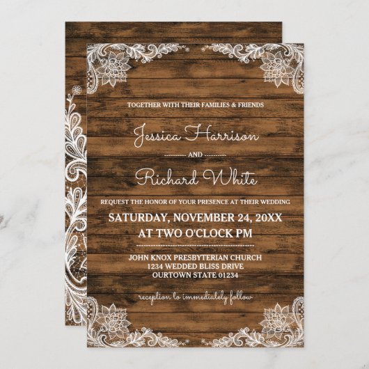 Bois de grange rustique et Faire-part de mariage d (Devant / Derrière)