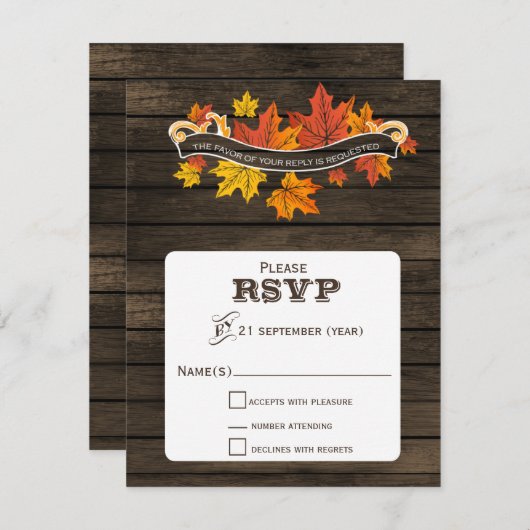 Bois de grange Rustique Mariage de automne rsvp (Devant / Derrière)