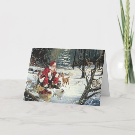 Bois de Père Noël de carte de Noël de Bichon Frise (Devant)