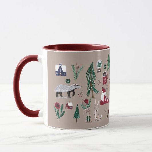 Bois de ski nordique Noël beige Mug (Gauche)
