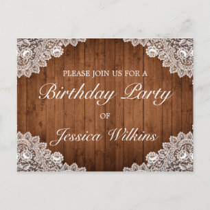 Bois & dentelle Anniversaire Fête Invitation Carte
