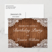 Bois & dentelle Anniversaire Fête Invitation Carte (Devant / Derrière)