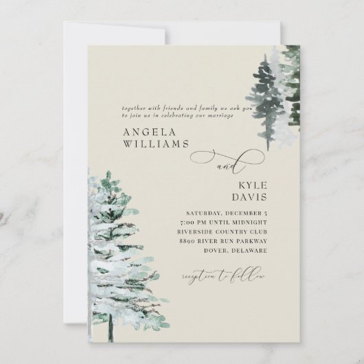 Bois d'hiver beige Faire-part de mariage (Devant)