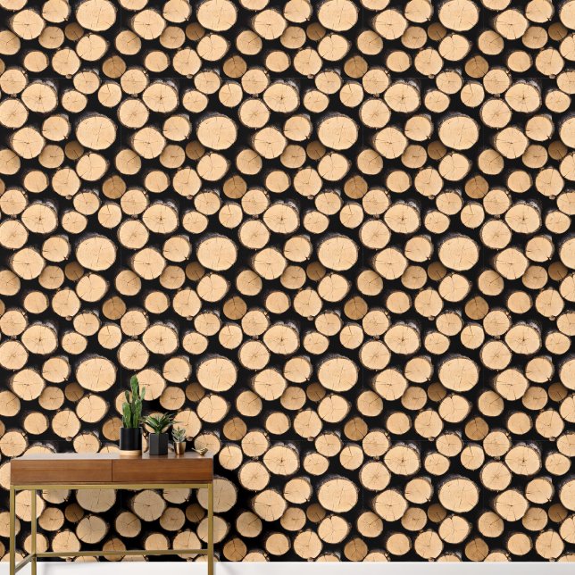 Bois effet continu papier peint journal cabine chi (Couloir)