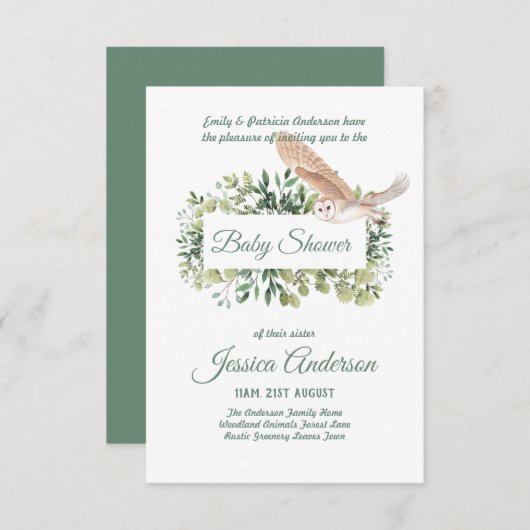 Bois Flore et faune BABY SHOWERS Invitations (Devant / Derrière)