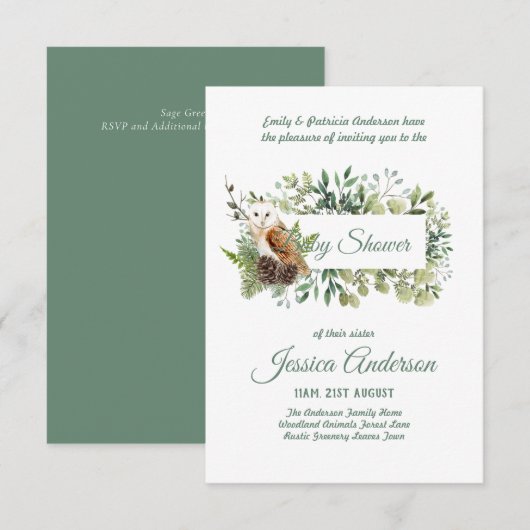 Bois Flore et faune BABY SHOWERS Invitations (Devant / Derrière)