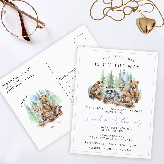 Bois forêt animaux bébé garçon douche carte postal