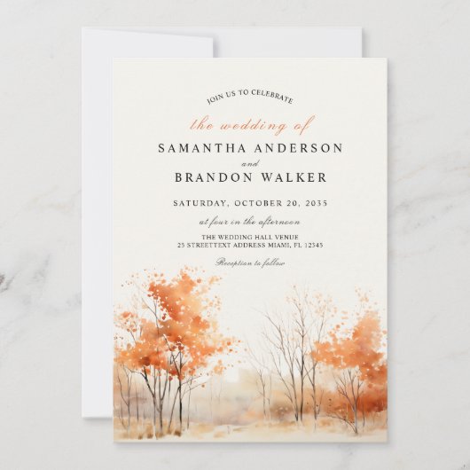 Bois. Forêt en automne faire-part de mariage (Devant)