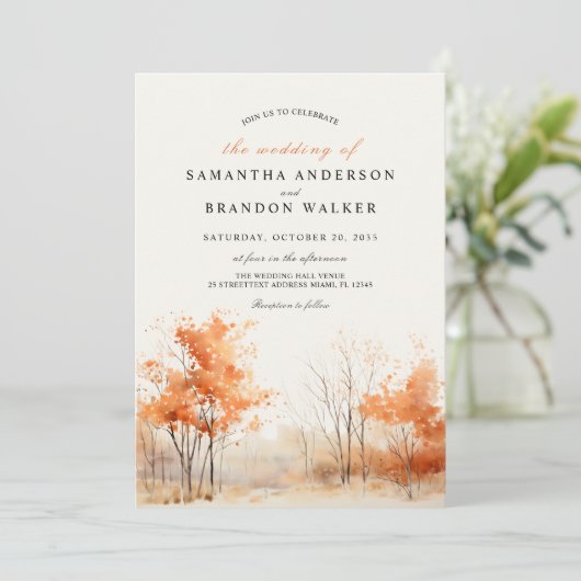 Bois. Forêt en automne faire-part de mariage (Debout devant)