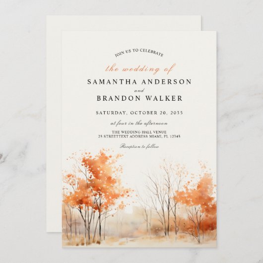 Bois. Forêt en automne faire-part de mariage (Devant / Derrière)