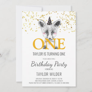 Bois Fox Watercolor 1er Invitation anniversaire